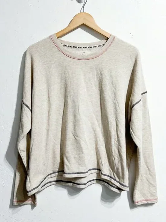 Madewell MWL Sweatshirt Womens Large Contrast Stitch Fleece Top Tan Oatmeal - Picture 1 of 2